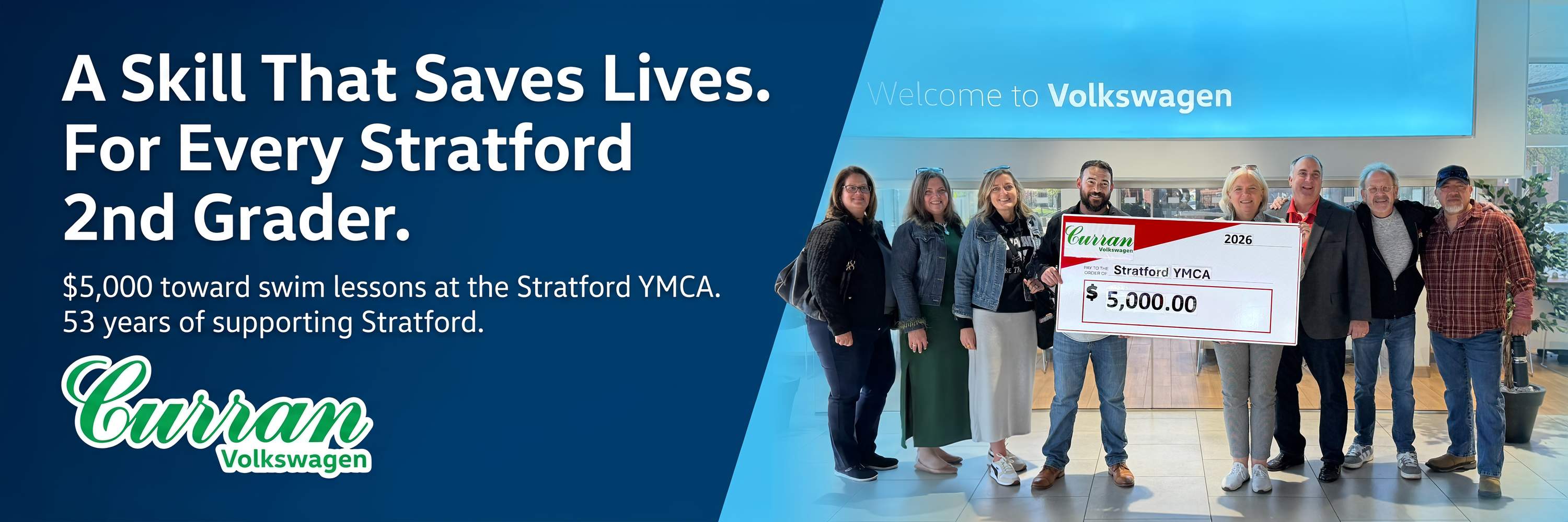 Curran Volkswagen donates $5,000 to the Stratford YMCA for swim lessons